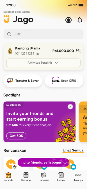 Home screen with the purple floating nudge above the bottom navigation